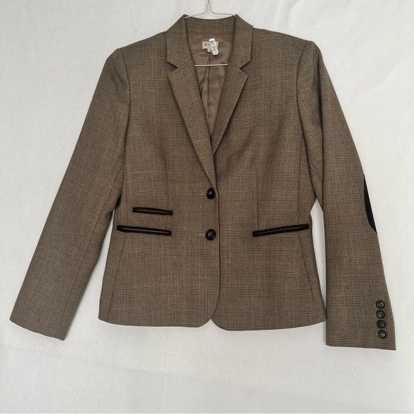 Daniel Cremieux Jackets & Blazers - Daniel Cremieux Women's Blazer Plaid Elbow Patch Brown Preppy Tailored Cozy Sz 8